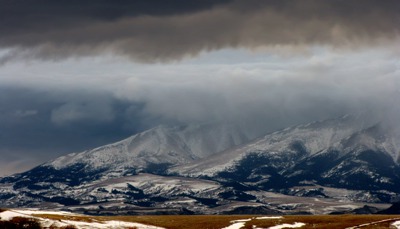 Snow and the Crazy Mountains at Dusk