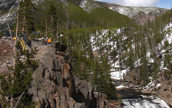 Construction Boys Working on a Retaining Wall at Gibbon Falls