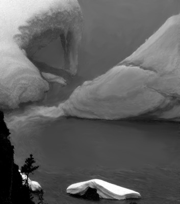 Giant Ice Overhang As Tall as a Five-Story Building, Base of Yellowstone River Lower Falls