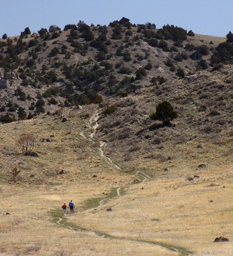Louise (Red) and Allen (Blue) Climbing the Ridge
