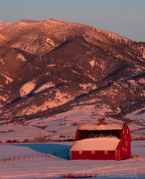 Sunset Pink Barn and Mt Baldy