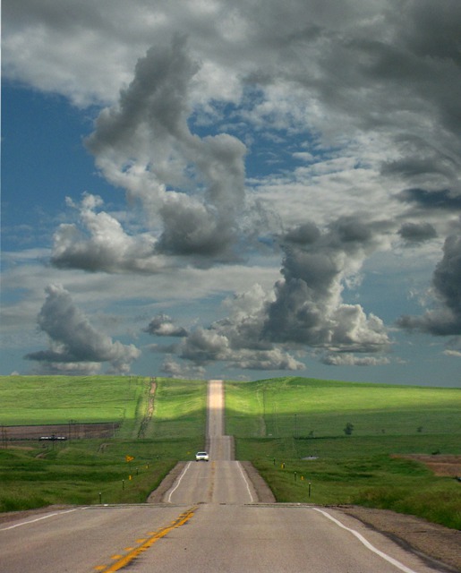 Road Over Hills to Clouds on US HWY 14